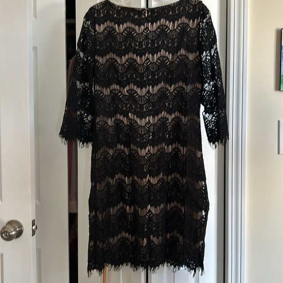 Black lace dress with beige liner- see through sleeves - Picture 2 of 4